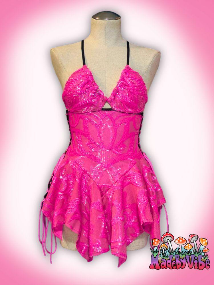 Hyper Pink Sequin Fairy Dress - Size Small - Ready to Ship