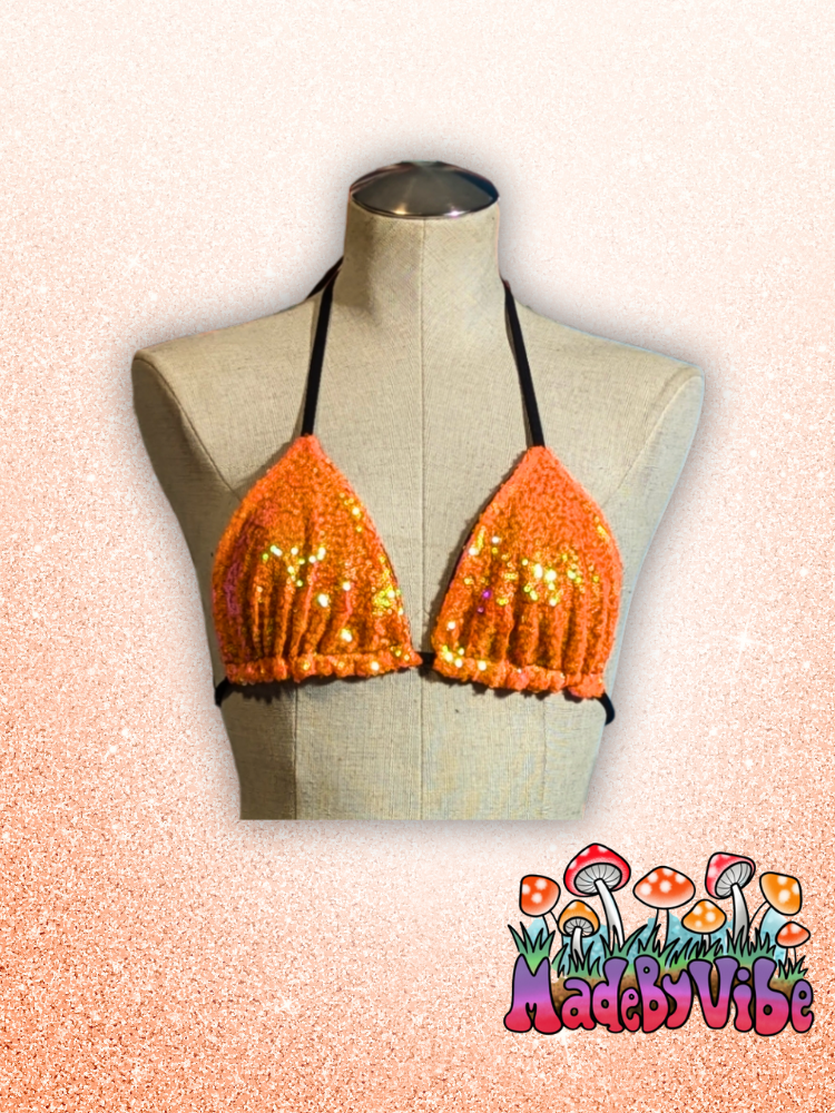 Orange Sequin Triangle Halter Top - Made to Order