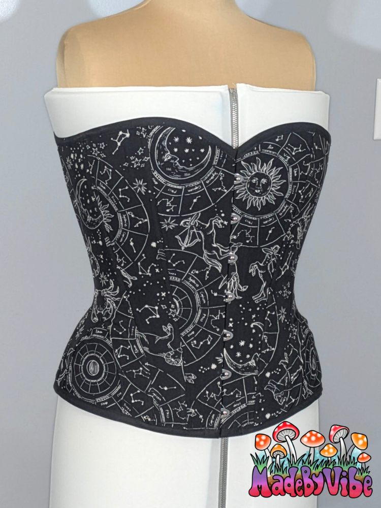 Zodiac Print Corset - One of a Kind Overbust Corset 28" Finished Waist