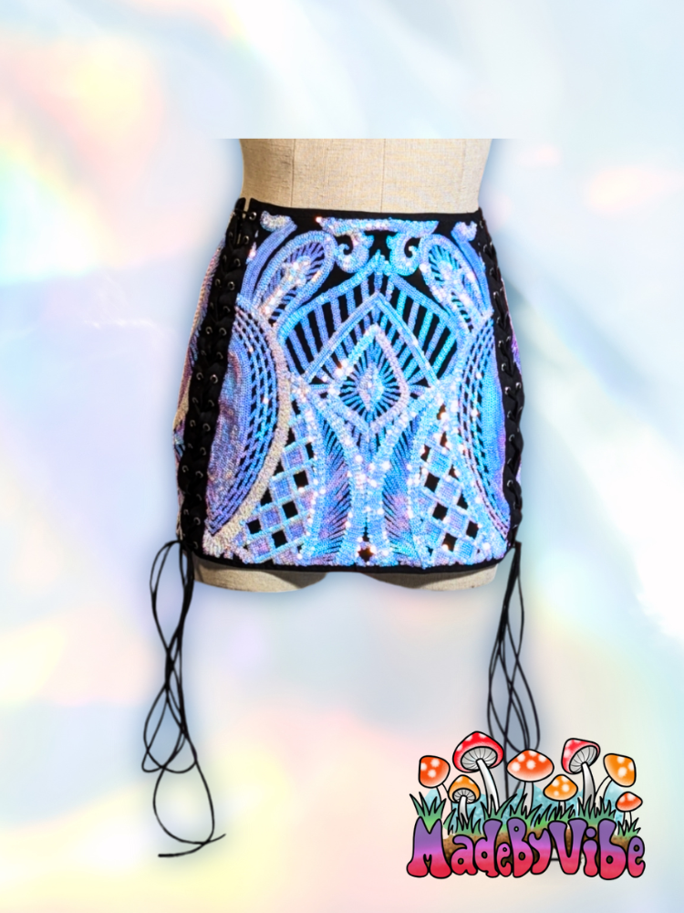 Opal Treasure Lace Up Sides Mini Pencil Skirt - Ready to Ship