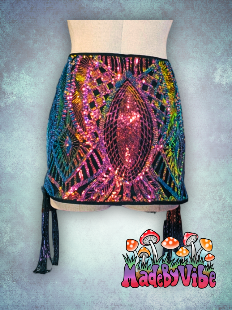 Midnight Aurora Lace Up Sides Mini Pencil Skirt - Ready to Ship
