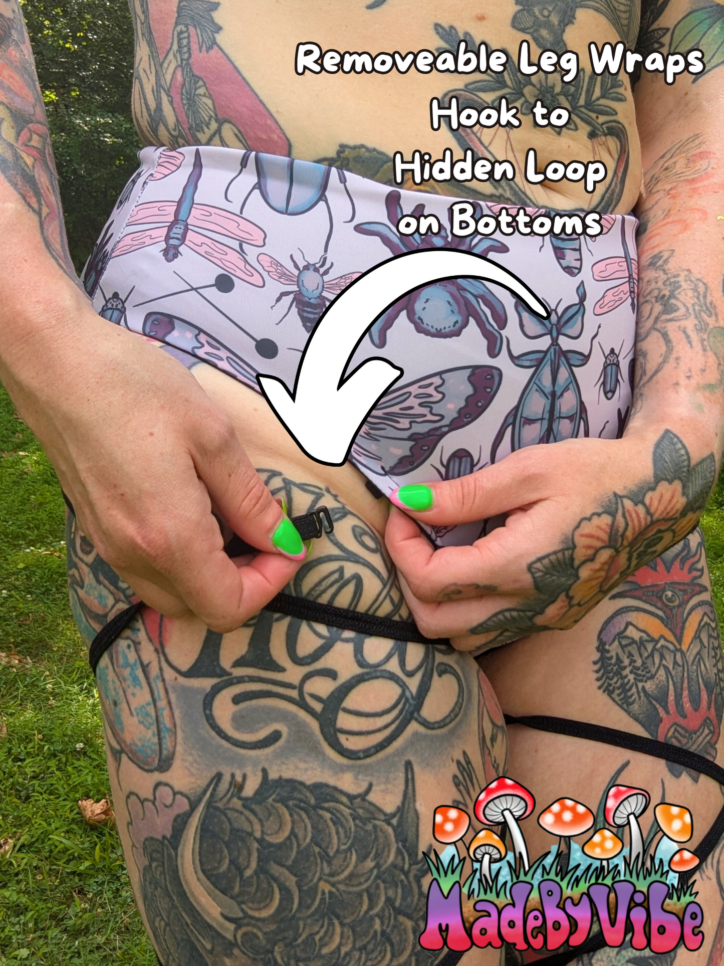 Electro Entomology High Waisted Swim Bottoms w/ Removeable Leg Wraps - Made to Order