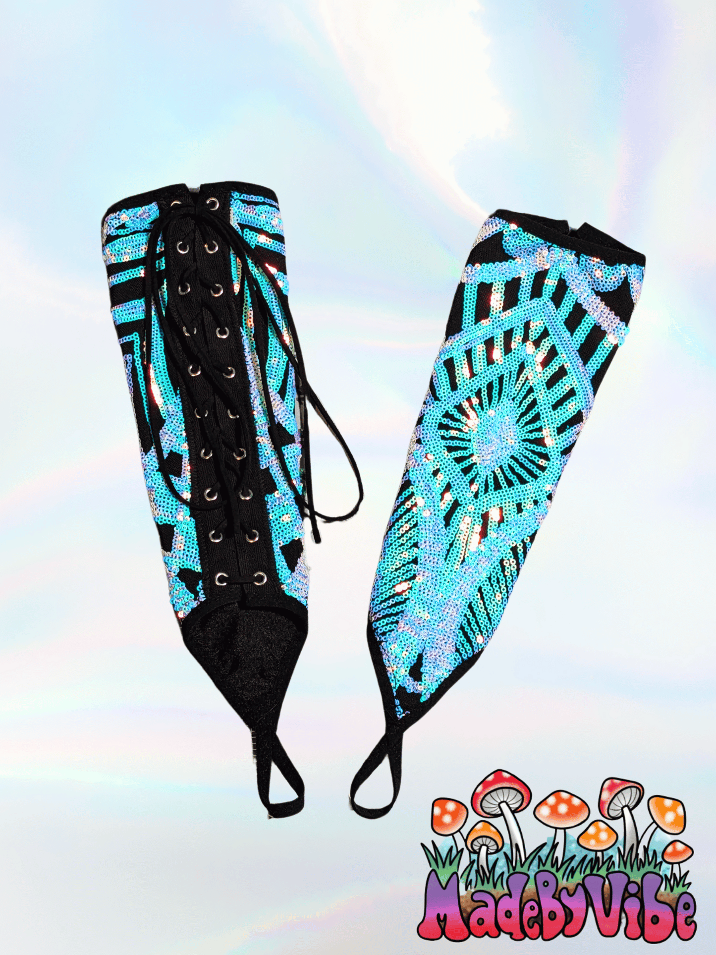 Opal Treasure Lace Up Arm Sleeves with Finger Loop - Made to Order