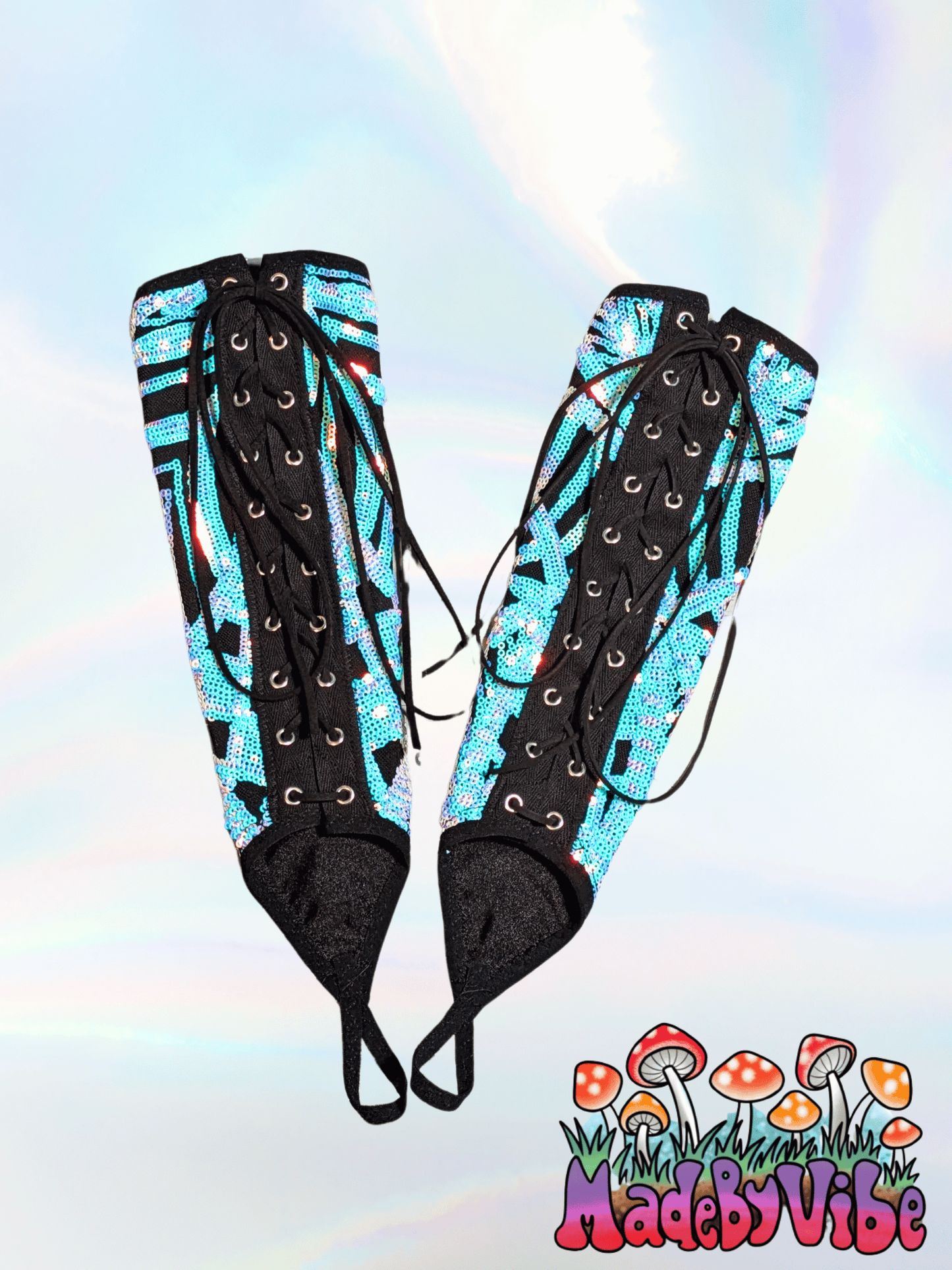Opal Treasure Lace Up Arm Sleeves with Finger Loop - Made to Order