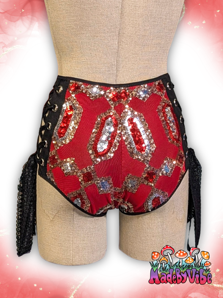 Royal Ruby High Waisted Side Lace Booty Shorts - Ready to Ship