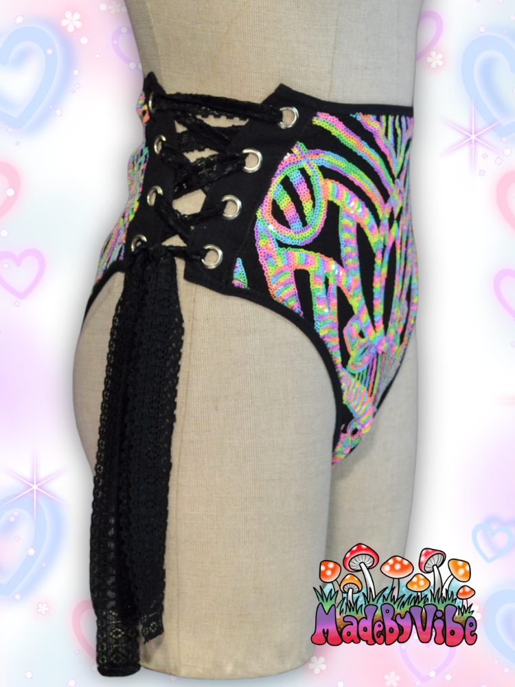 Nostalgic Neon Lace Up Rave Bottoms - Ready to Ship