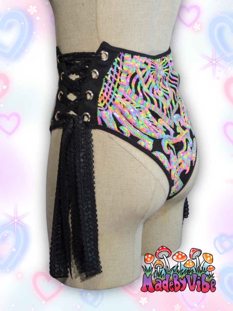 Nostalgic Neon Lace Up Rave Bottoms - Ready to Ship