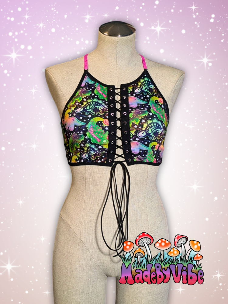 Zombie Dinos Lace Up Front Backless Crop Top - Ready to Ship