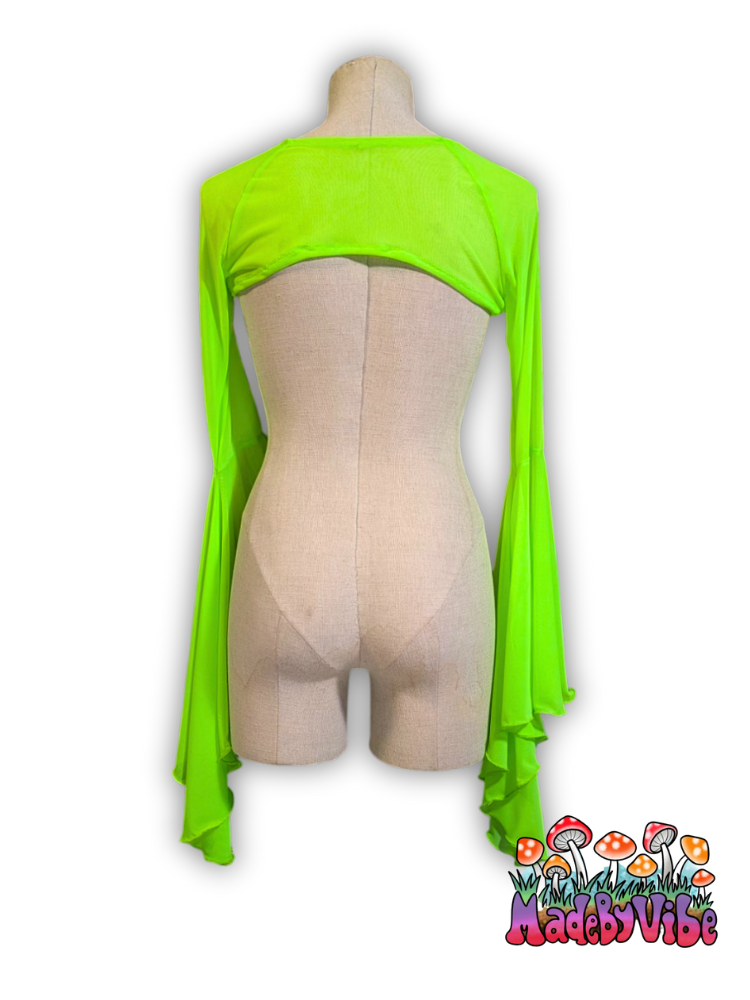 Neon Green Mesh Dramatic Flare Sleeve Shrug - Ready to Ship