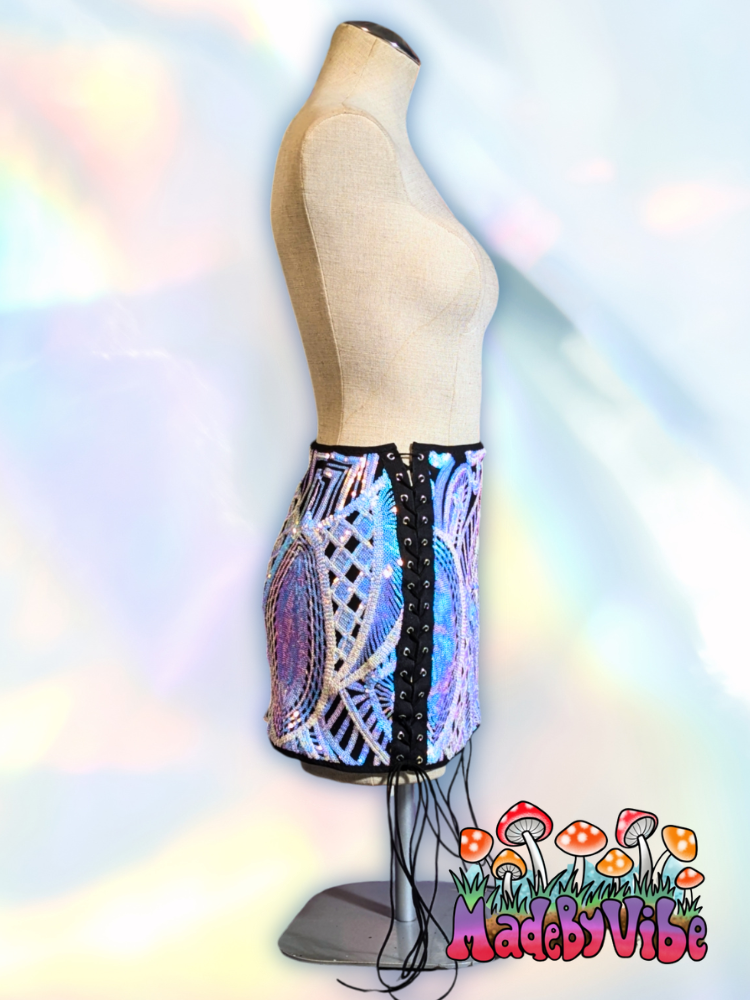 Opal Treasure Lace Up Sides Mini Pencil Skirt - Ready to Ship