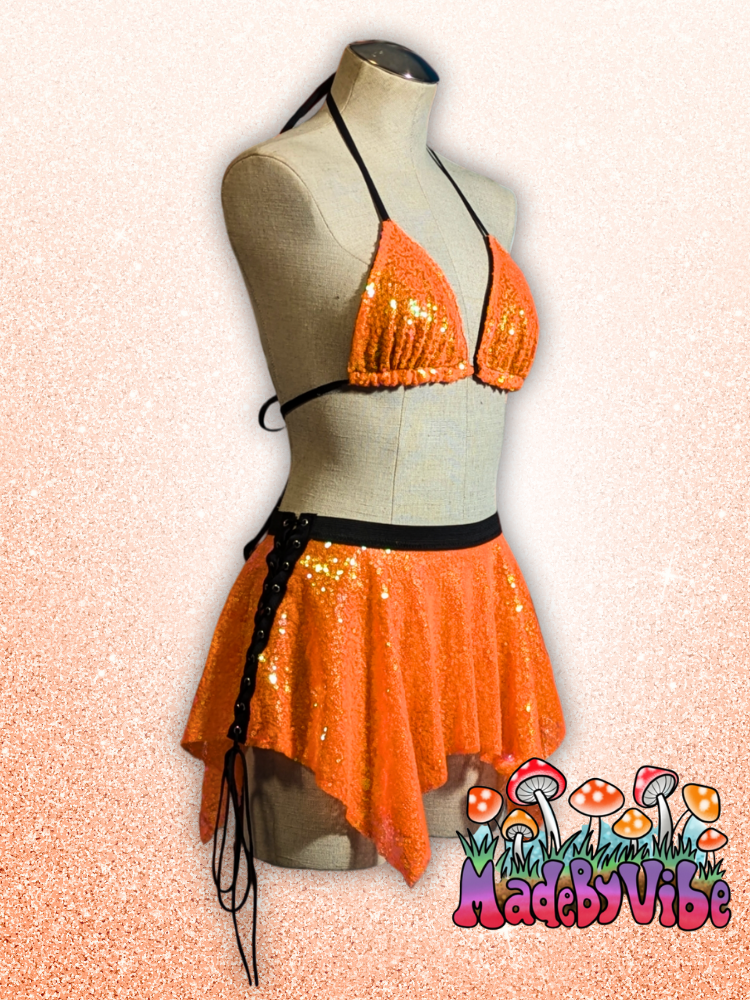 Orange Sequin Triangle Halter Top - Made to Order