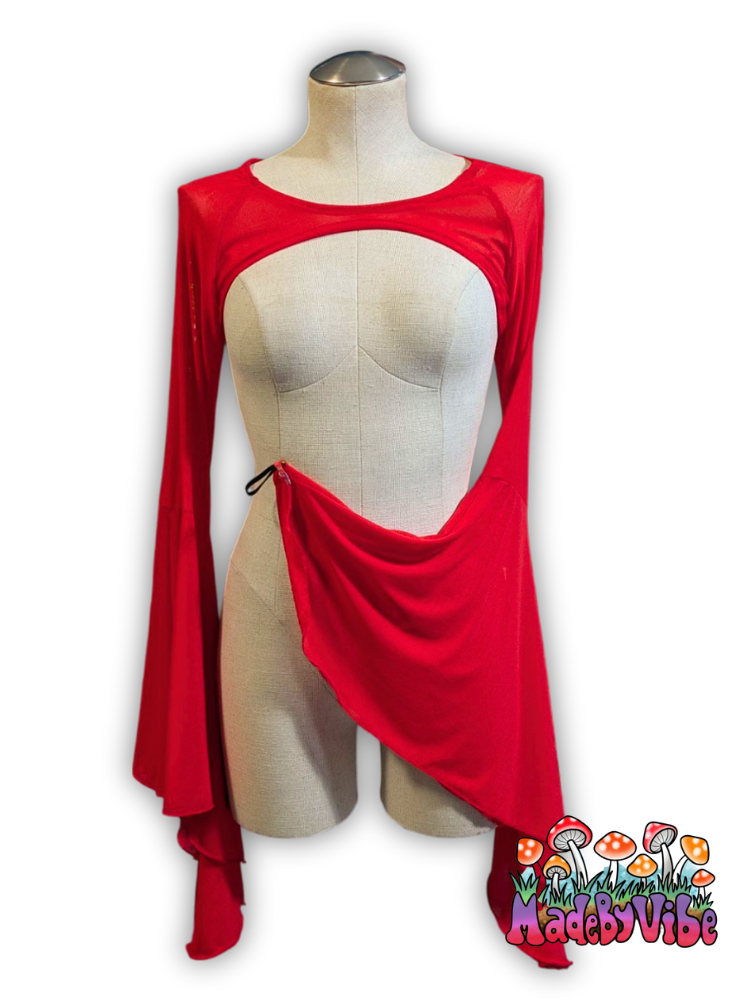 Red Mesh Dramatic Flare Sleeve Shrug - Ready to Ship