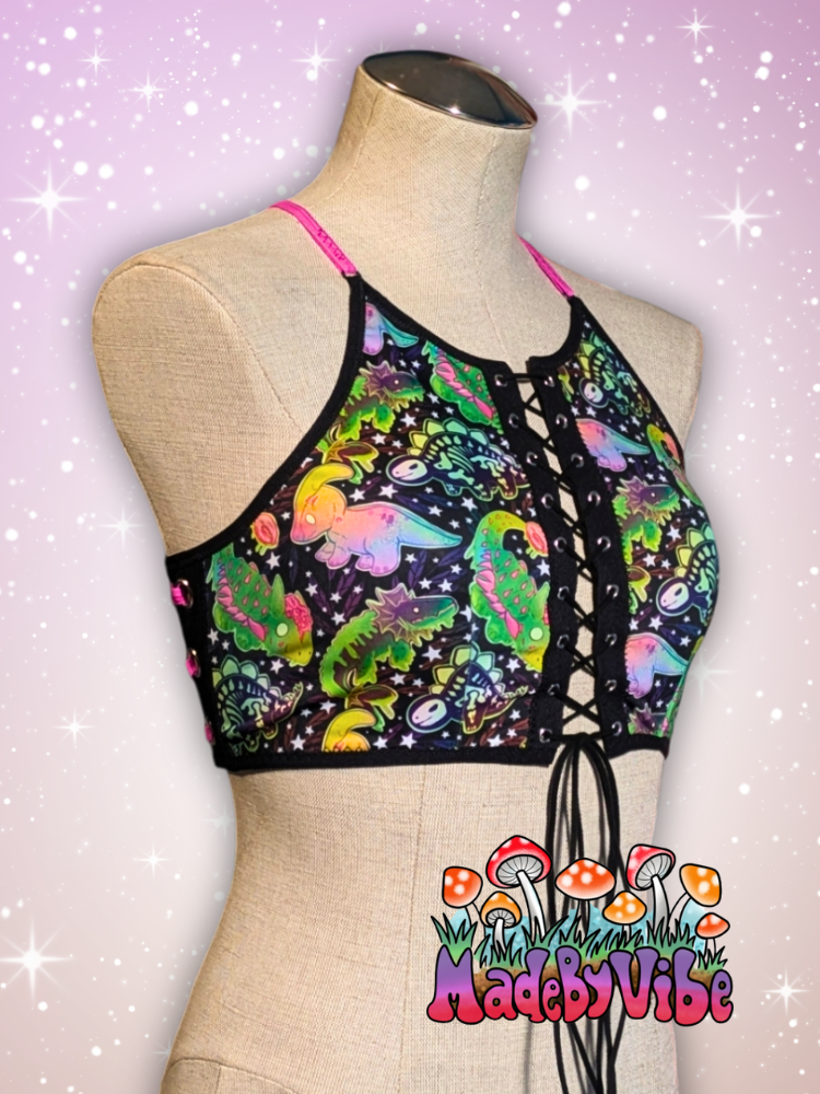Zombie Dinos Lace Up Front Backless Crop Top - Ready to Ship