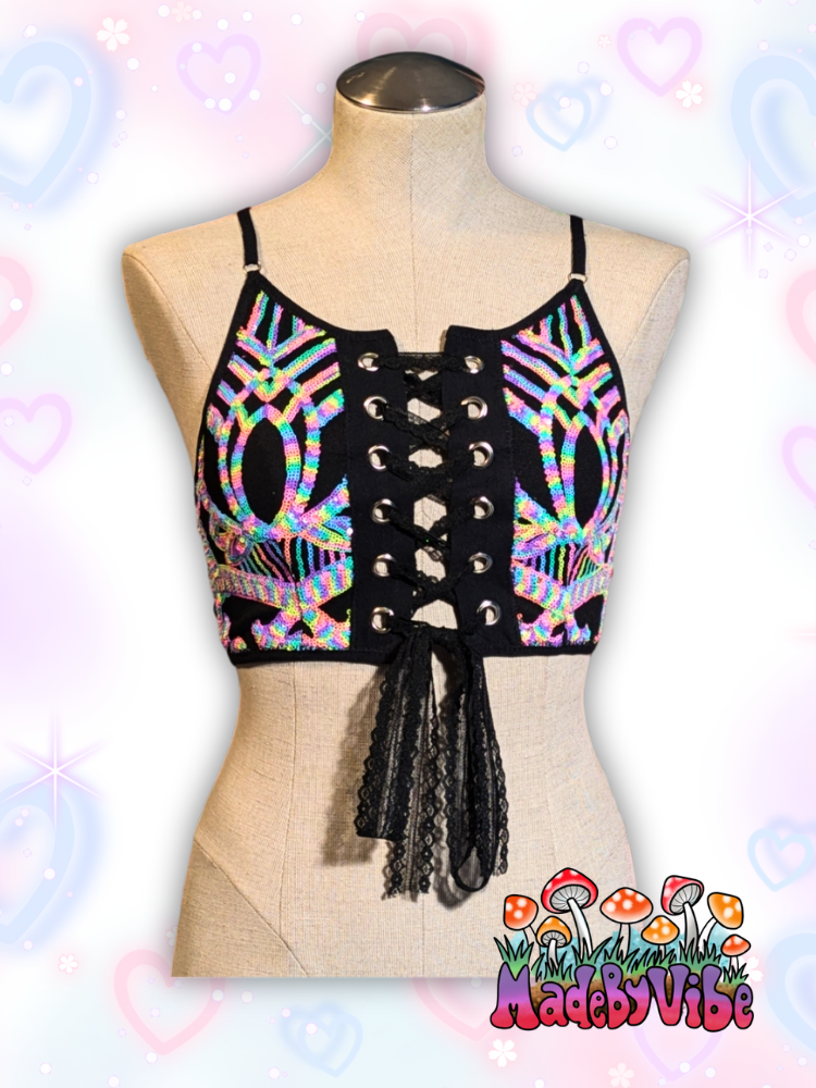Nostalgic Neon Lace Up Backless Crop Top - Ready to Ship