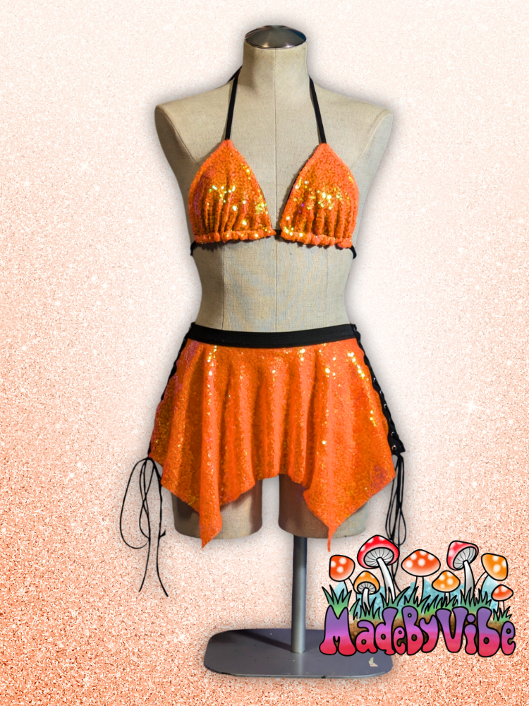 Orange Sequin Triangle Halter Top - Made to Order