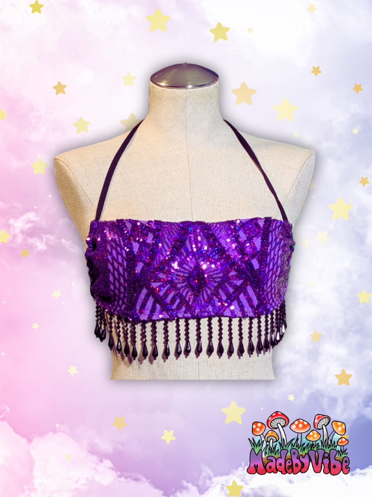 Violet Dreamscape Cowl Neck Halter Top - Ready to Ship
