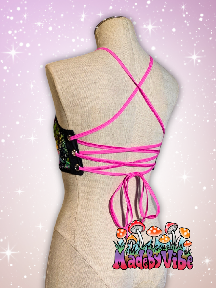 Zombie Dinos Lace Up Front Backless Crop Top - Ready to Ship