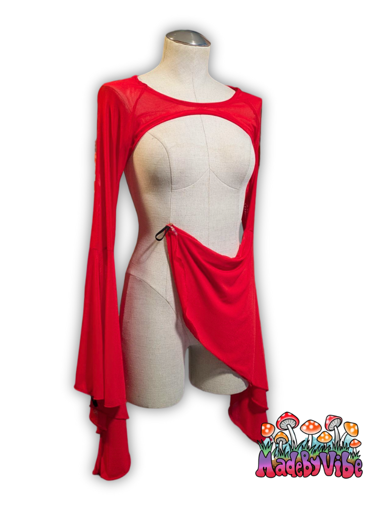 Red Mesh Dramatic Flare Sleeve Shrug - Ready to Ship