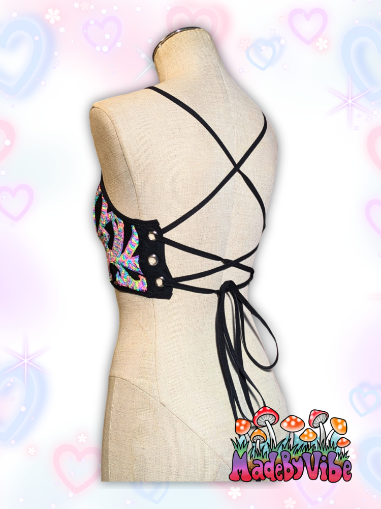 Nostalgic Neon Lace Up Backless Crop Top - MTO