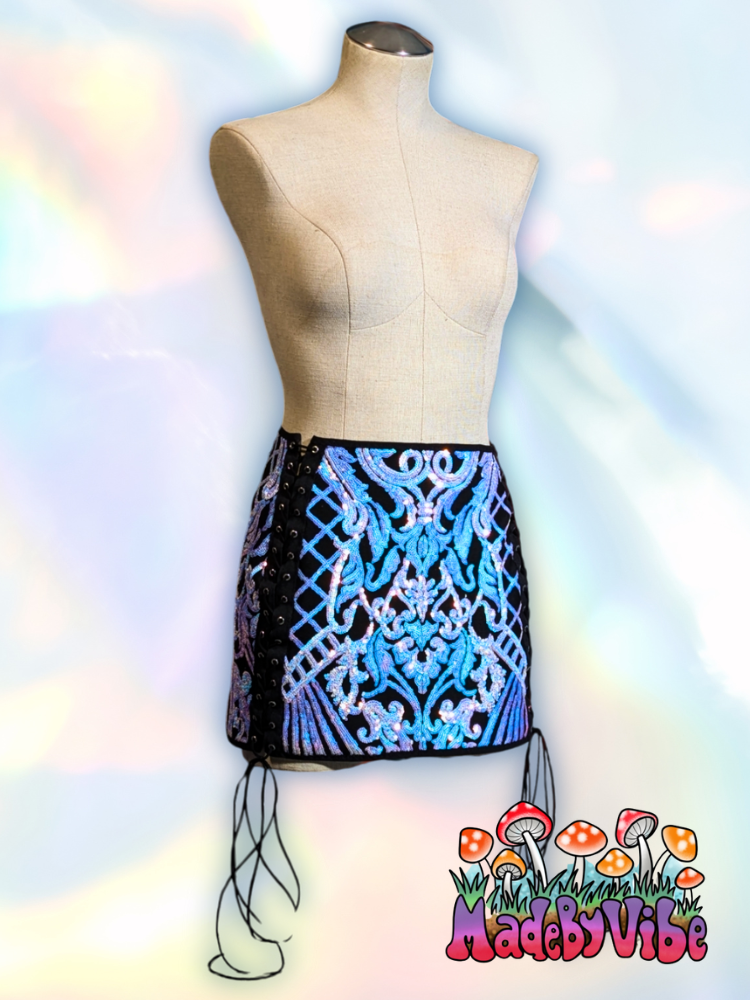 Opal Treasure Lace Up Sides Mini Pencil Skirt - Ready to Ship