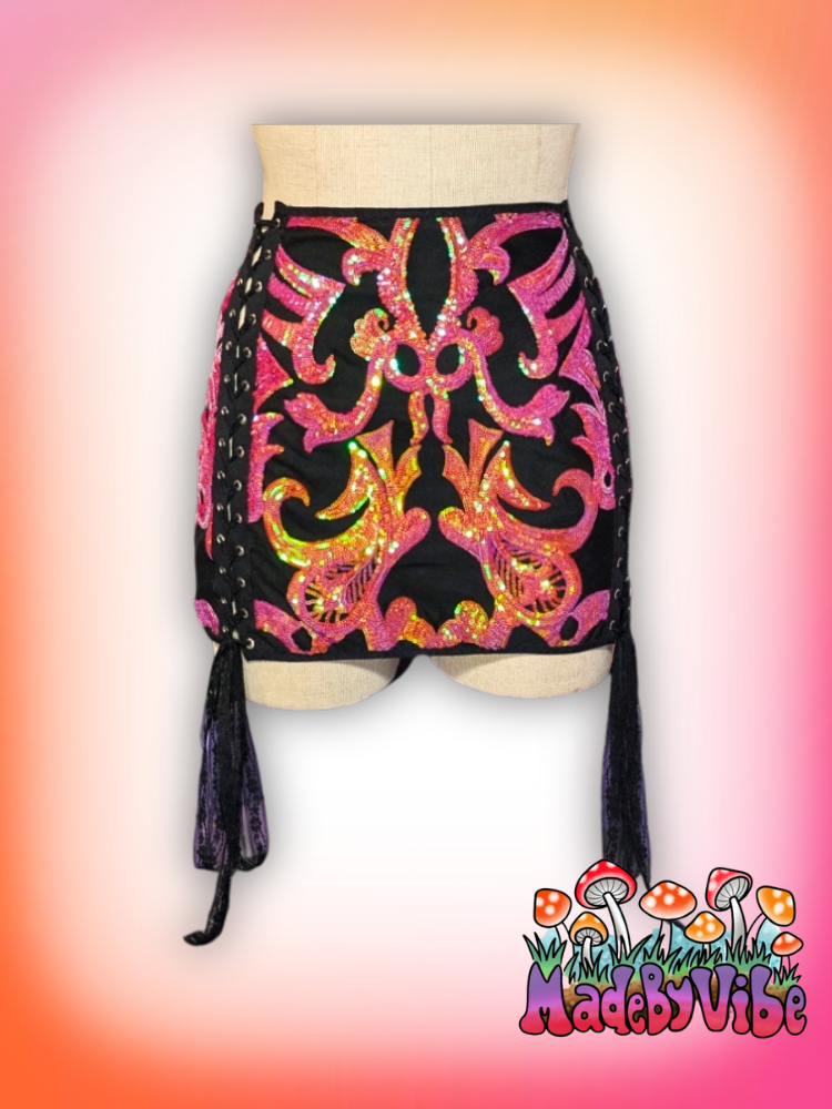 Princess Clementine Lace Up Sides Mini Pencil Skirt - Ready to Ship