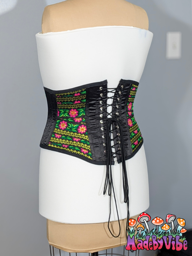 Folk Art Ribbon Corset - One of a Kind Underbust Corset 32" Finished Waist