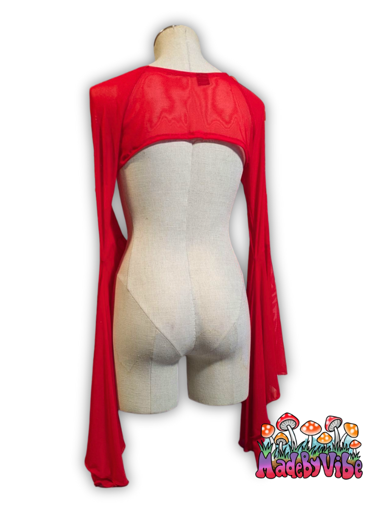 Red Mesh Dramatic Flare Sleeve Shrug - Ready to Ship
