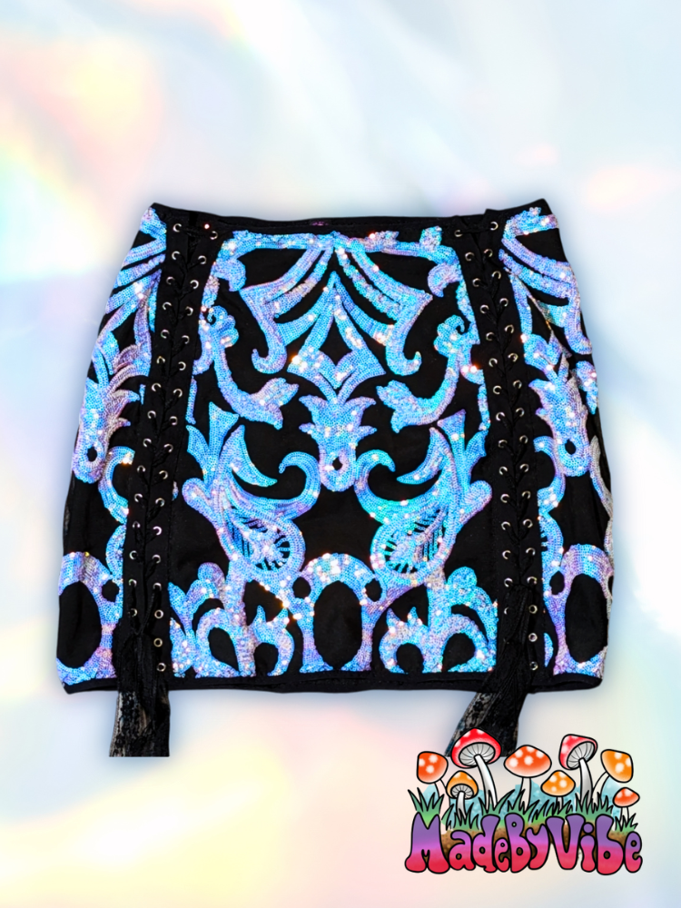 Opal Treasure Lace Up Sides Mini Pencil Skirt - Ready to Ship