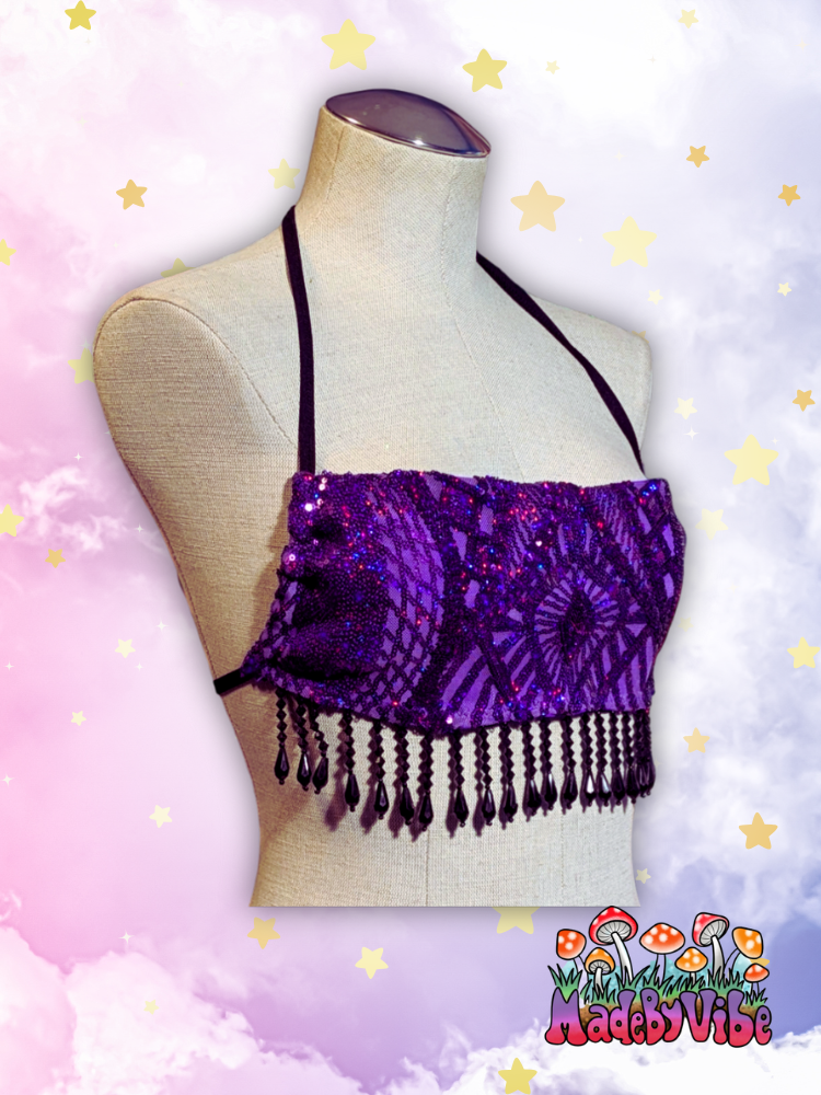Violet Dreamscape Cowl Neck Halter Top - Ready to Ship