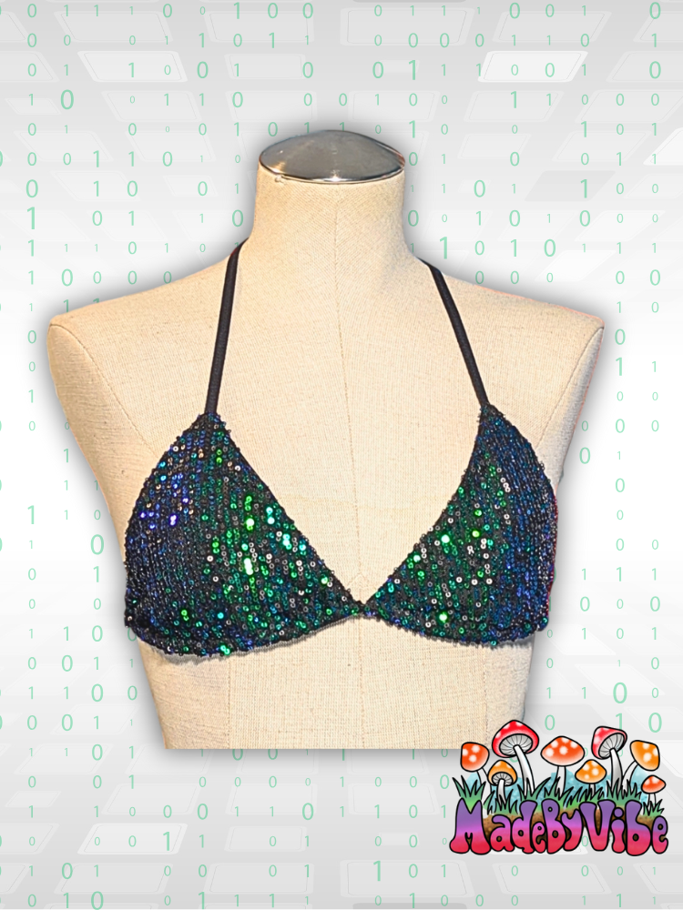 Digital Rain Sequin Triangle Halter Top - Ready to Ship