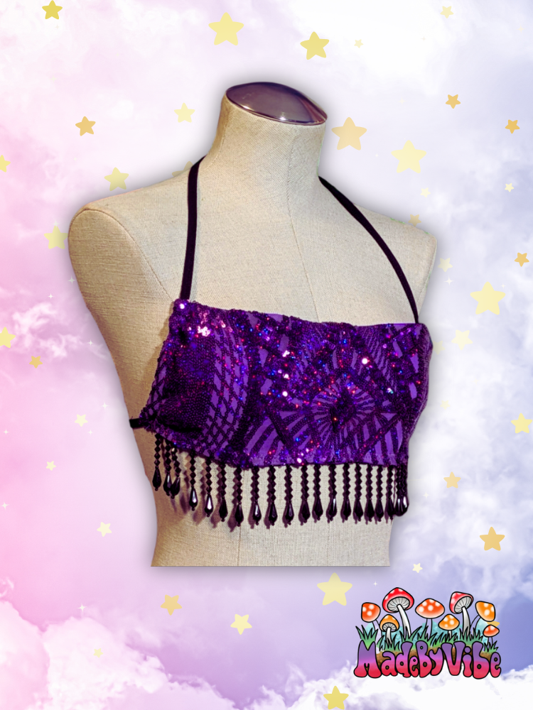 Violet Dreamscape Cowl Neck Halter Top - Ready to Ship