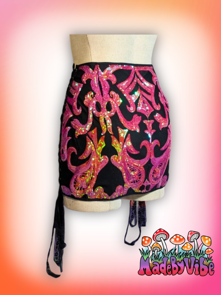 Princess Clementine Lace Up Sides Mini Pencil Skirt - Ready to Ship