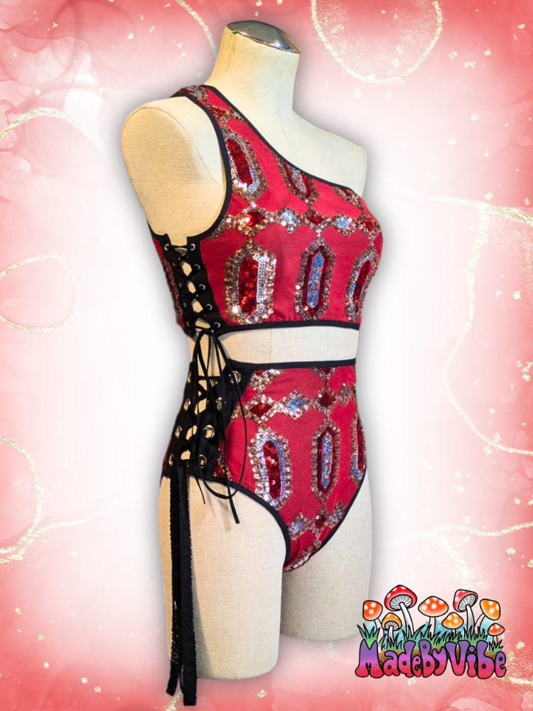 Royal Ruby Lace Up Rave Bottoms - Ready to Ship