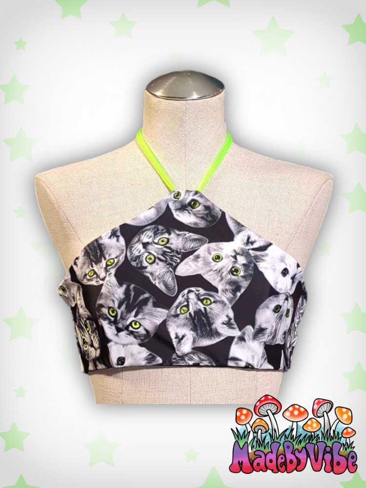 Cat Print Halter Swim Top - Ready to Ship