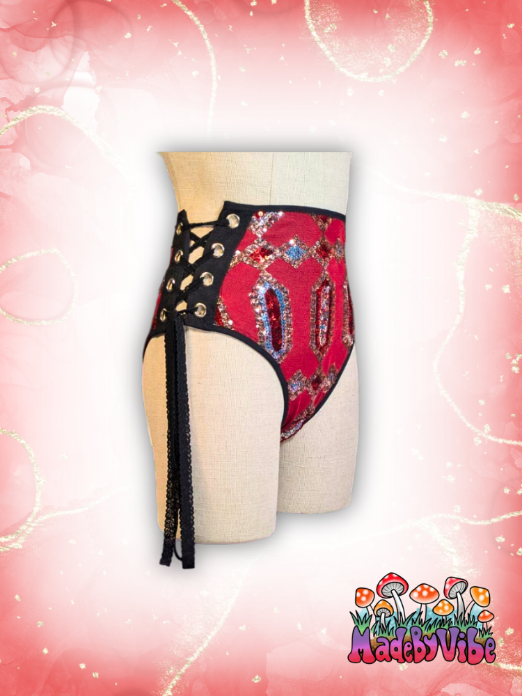 Royal Ruby Lace Up Rave Bottoms - Ready to Ship