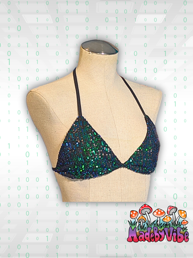 Digital Rain Sequin Triangle Halter Top - Ready to Ship