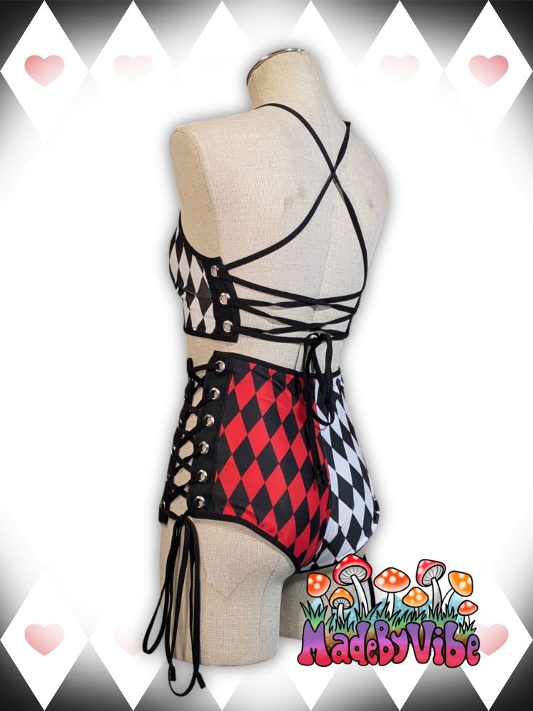 Harlequin Lace Up High Waisted Booty Shorts - Ready to Ship
