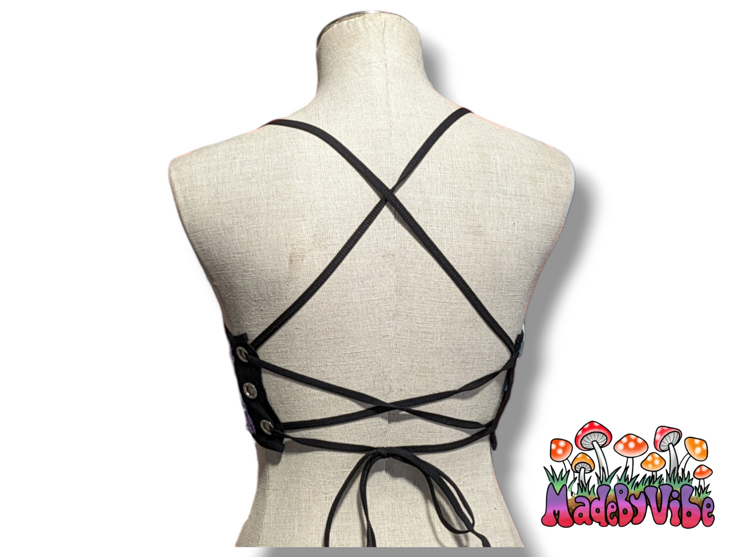 Lavender Haze Lace Up Backless Crop Top w/ Black Trim - Made to Order
