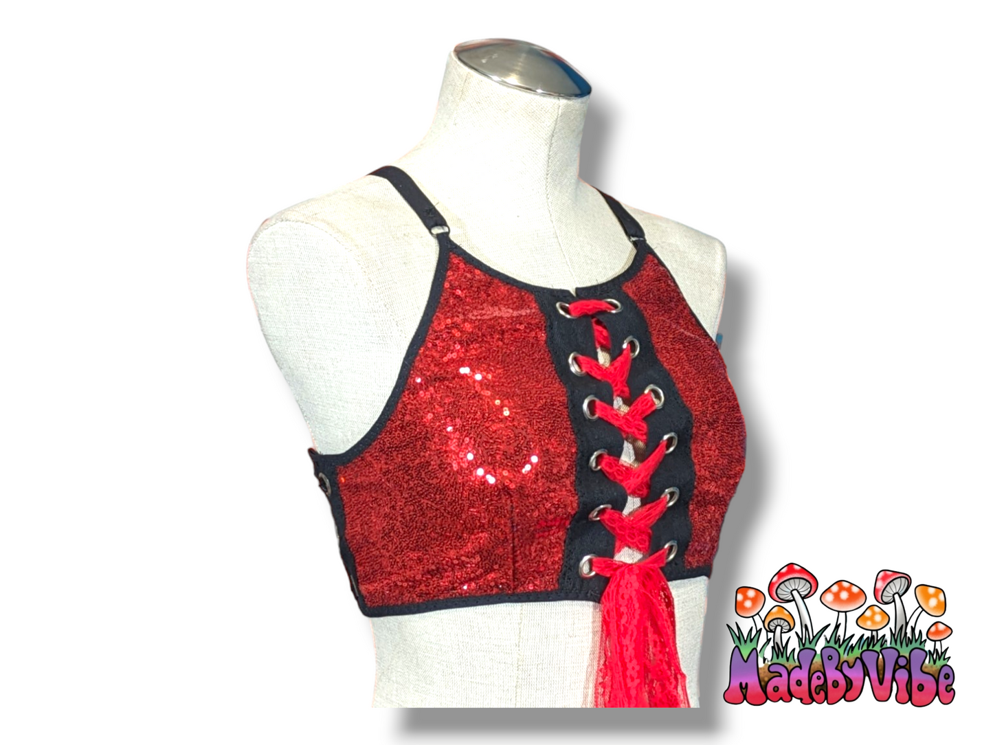 Solid Color Sequin Lace Up Backless Crop Top - MTO