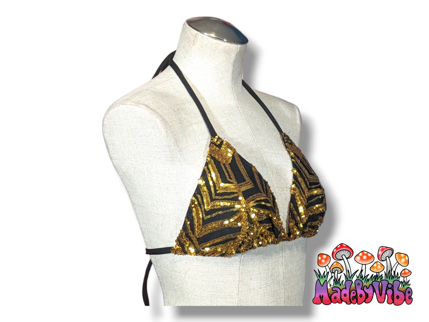 Gold & Black Triangle Halter Top - Made to Order