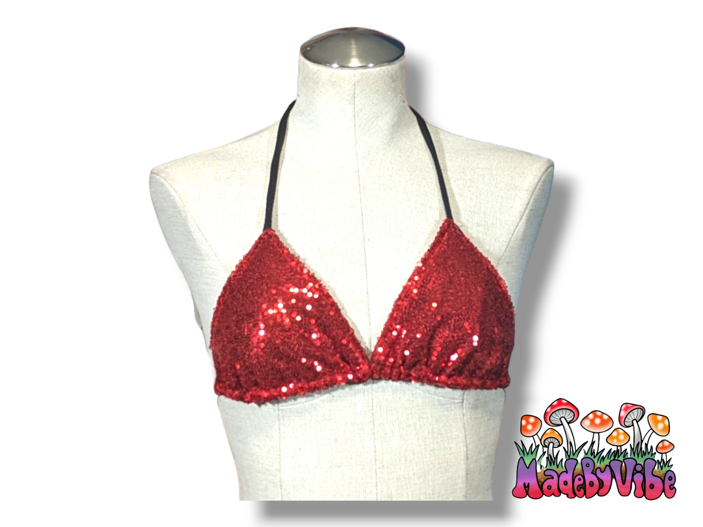 Red Sequin Triangle Halter Top - Made to Order