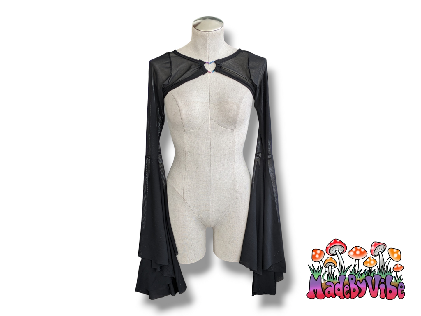 Mesh Dramatic Flare Sleeve Shrug with Heart Shaped Ring - Made to Order