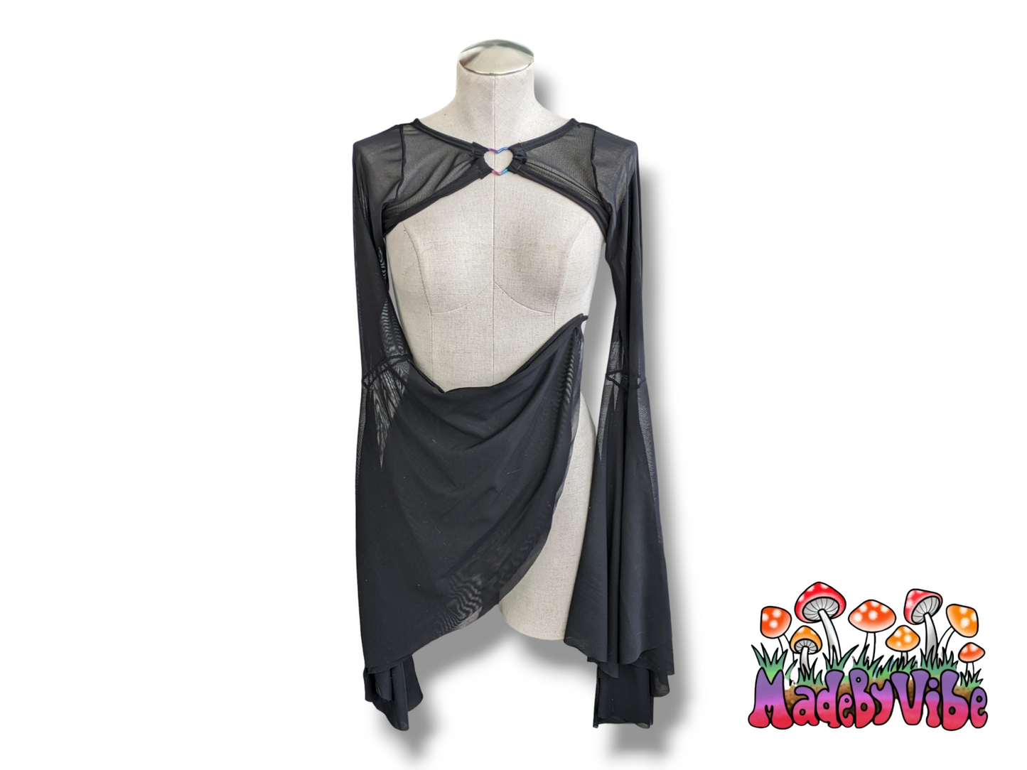 Mesh Dramatic Flare Sleeve Shrug with Heart Shaped Ring - Made to Order