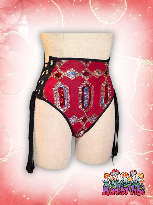 Royal Ruby Lace Up Rave Bottoms - Ready to Ship