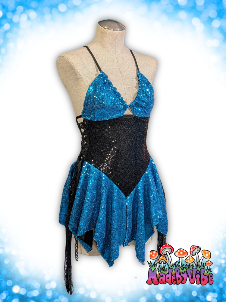 Turquoise Blue & Black Sequin Fairy Dress - Ready to Ship