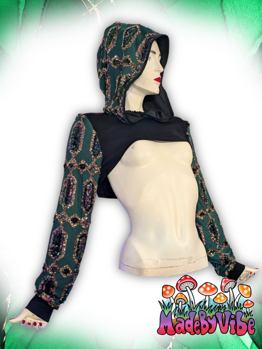 Emerald Nightfall Hooded Ultra Crop Top - Ready to Ship