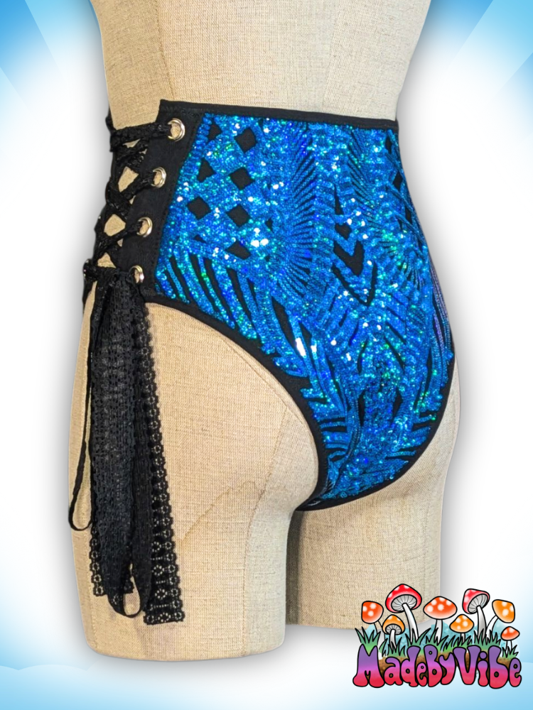 Azure Lace Up Rave Bottoms - Ready to Ship