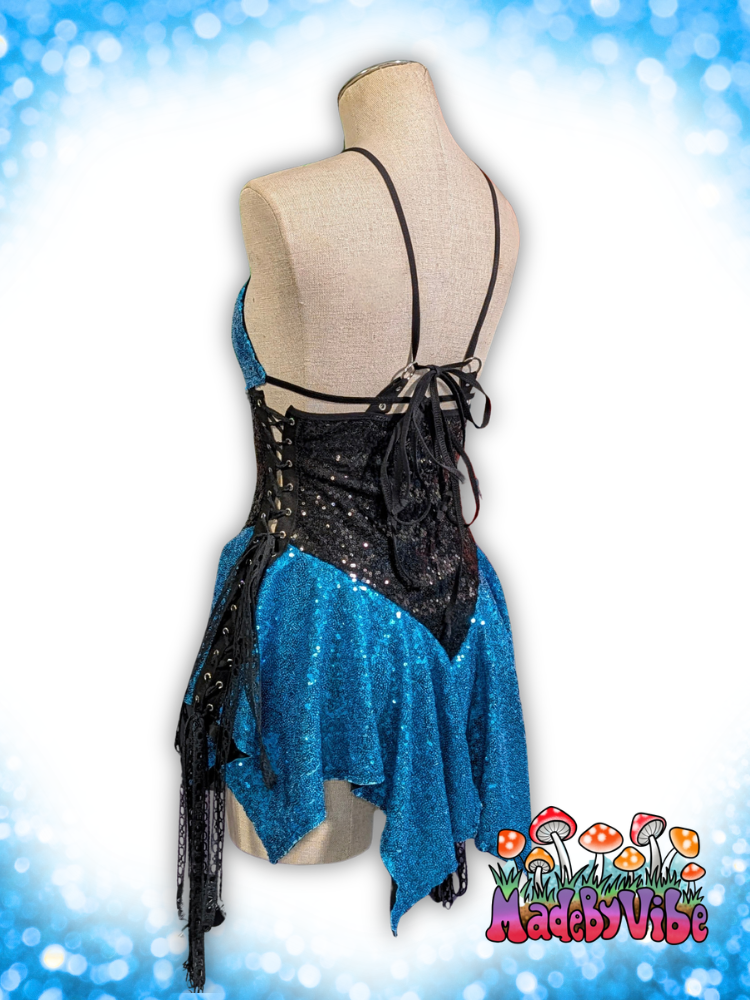 Turquoise Blue & Black Sequin Fairy Dress - Ready to Ship