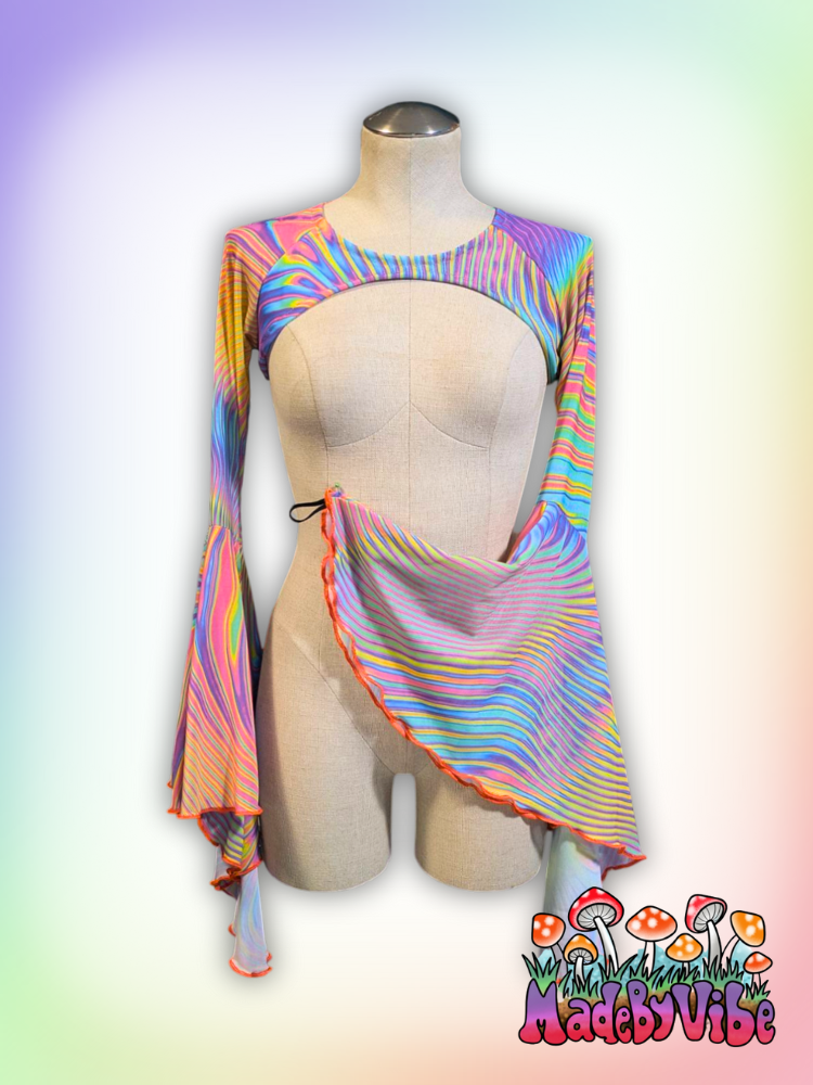 Prismatic Mesh Flare Sleeve Shrug - Made to Order