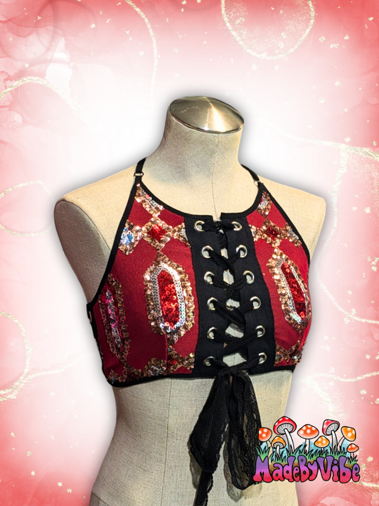 Royal Ruby Lace Up Backless Crop Top - Made or Order